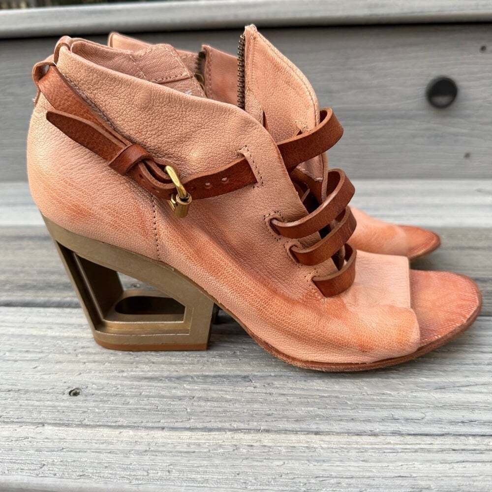 A.S. 98 Parley Sandal Heel Open-Toe Sandy Pink Italian Leather Bootie US 9/EU40